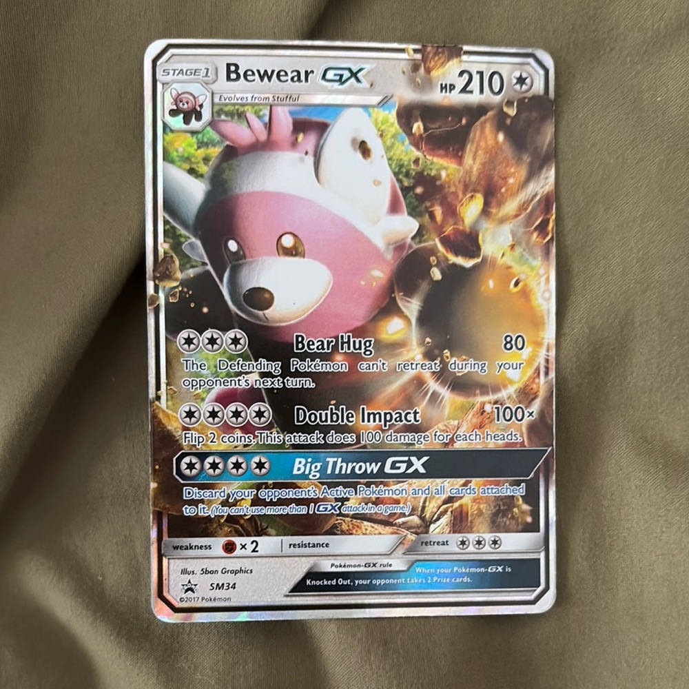 Pokemon Bewear GX Card - Pink and Silver